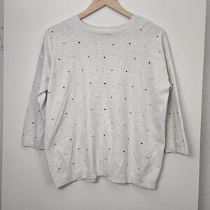 J. Jill Polka Dot Embroidered Sweater Size M Cream Oatmeal 3/4 Sleeve Cotton